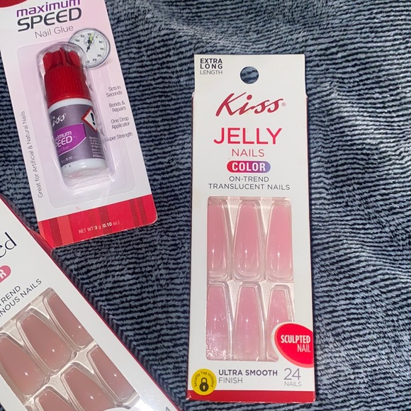 Bundle of 3 Glue On Artificial Coffin Shaped Nails and Nail Glue Pink and Mauve - Picture 6 of 10